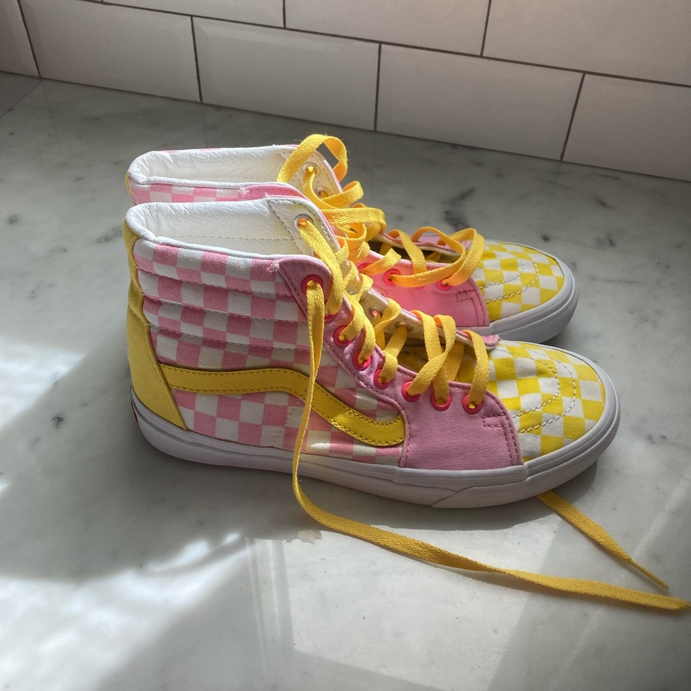 Unicorn Vans High-Top Sneakers - Pink and Yellow checkerboard